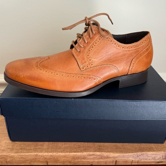 COLE HAAN Copley Tan Wingtip Derby Lace Up Dress Shoes Sz 9 M - Picture 11 of 13
